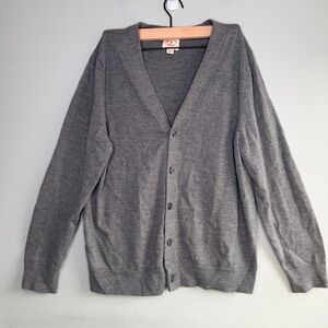 Brooks Brothers Men's Gray V-Neck Button Cardigan Sweater Extra fine wool XL